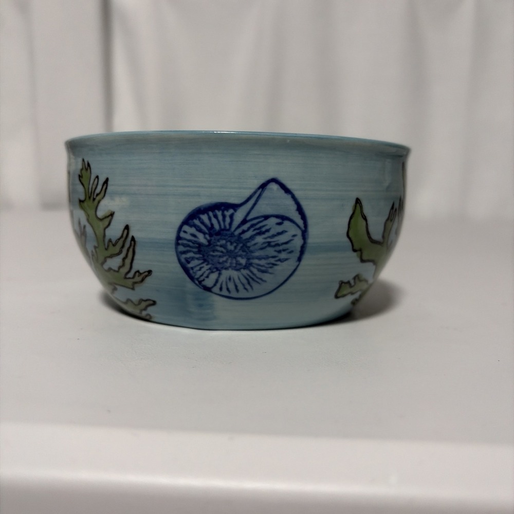 Yokohama Studio Hand Painted Bowl 5” Sea Horse Ocean Coastal Nautical Blue Kelp